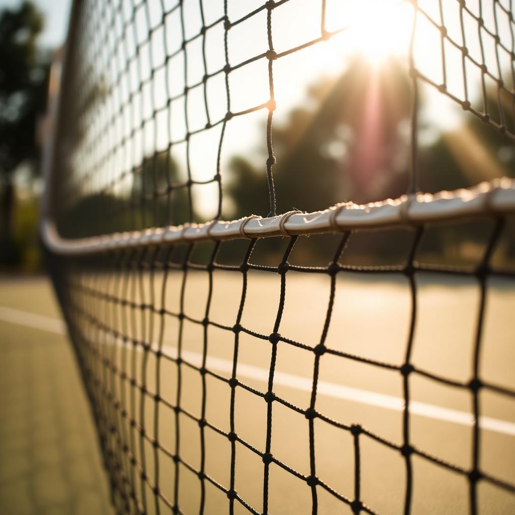 Close up of the net on an outdoor pickleball court